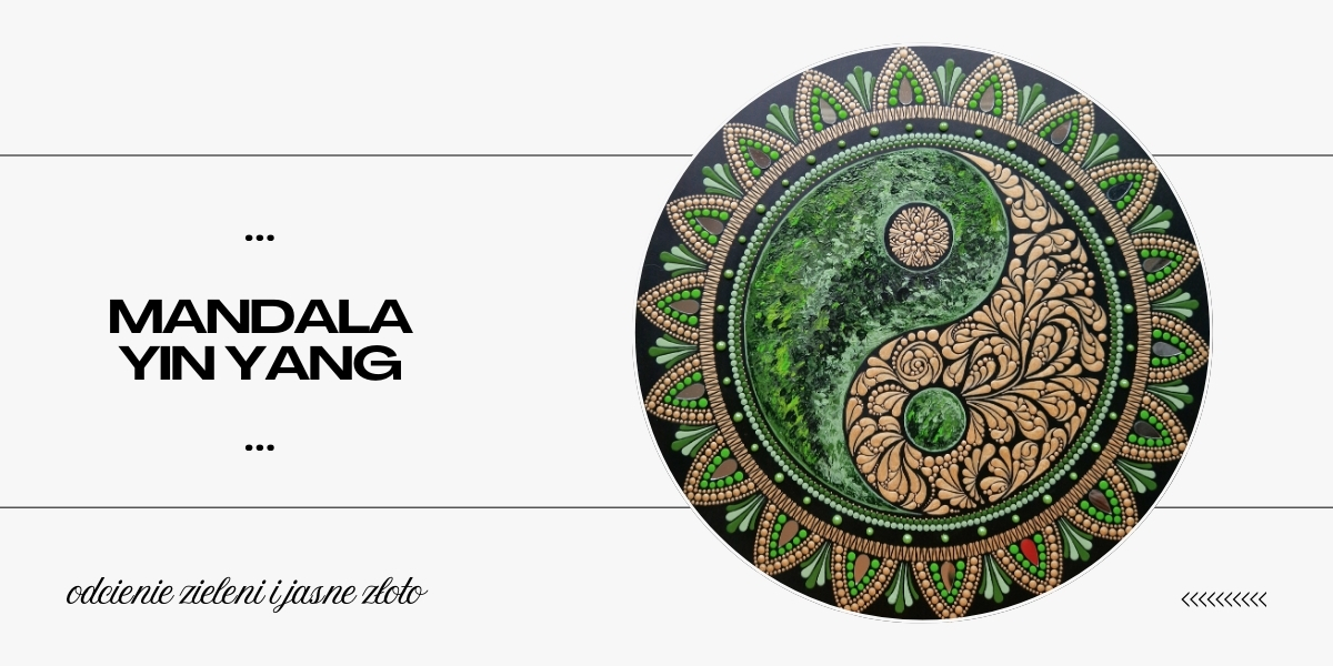 Zielona mandala dotpainting z symbolem Yin Yang