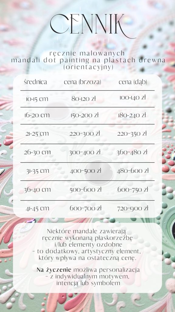 cennik mandali dot painting na plastrach drewna